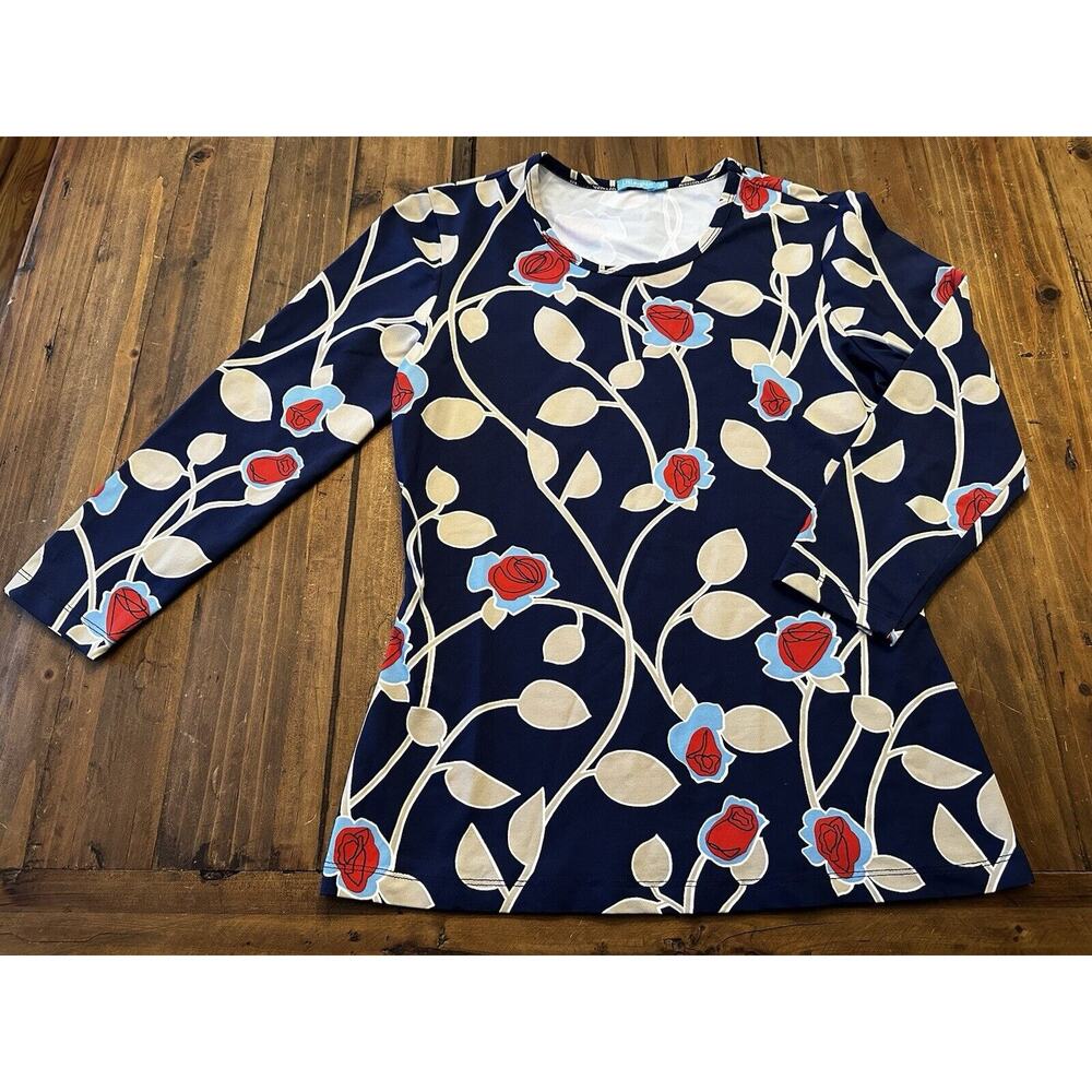J Mclaughlin Catalina Cloth Top Shirt Size XS Smooth Floral Navy Coastal